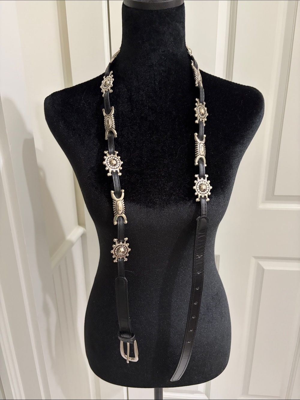 Black  Concho Belt with Silver-Tone Accents Large